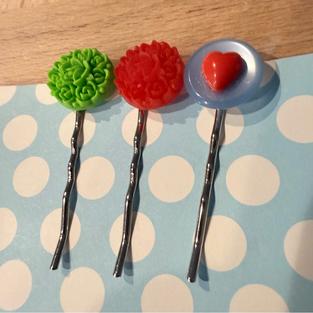 Alchemy Relics Handmade Hair Pins – Floral & Heart Trio (Set of 3)